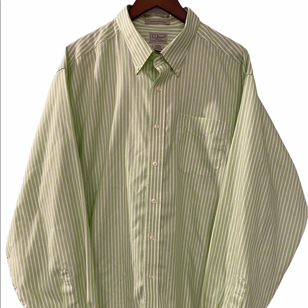 LL Bean Men's XXL Button Down Green/White stripe.